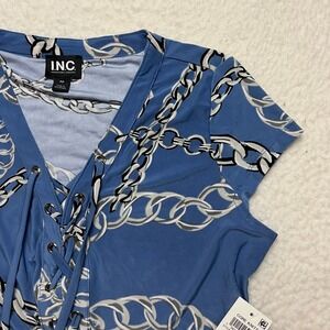 INC Top Womens Petite PP Blue Chloe Chain Core Knits Lace Up Cap Sleeve